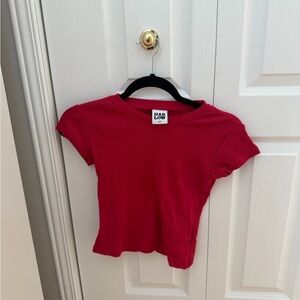 Harlow Red Ribbed Short Sleeve Tee